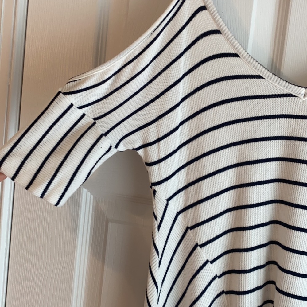 WinWin Cold Shoulder Dress White with Navy Stripes - Picture 2 of 7